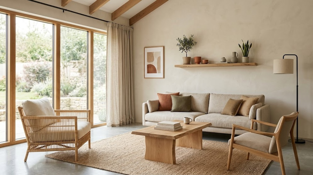 natural materials and earthy tones living room furniture